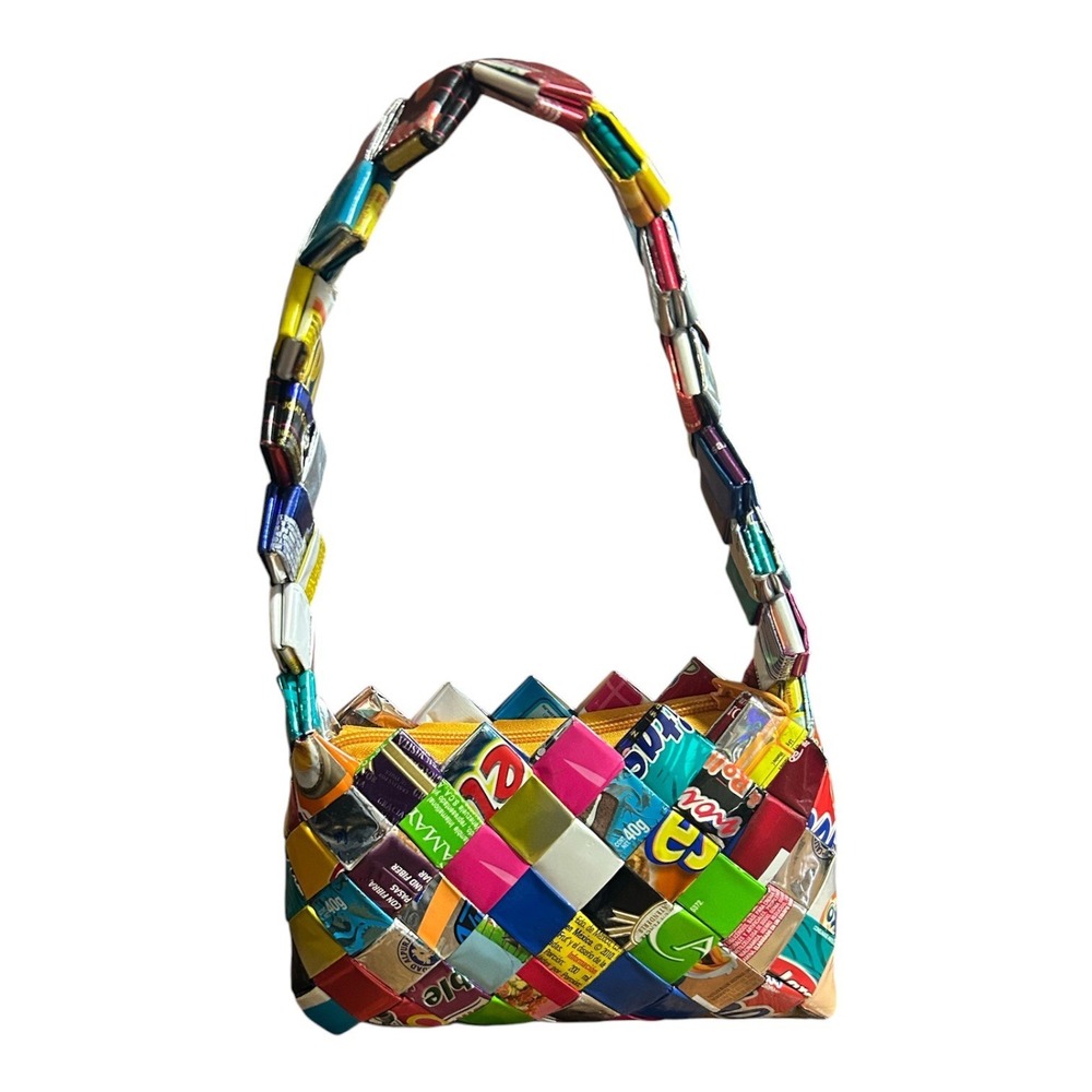 Y2K Shoulder Bag/Purse Made With Candy Rappers Multicolored Handmade Small